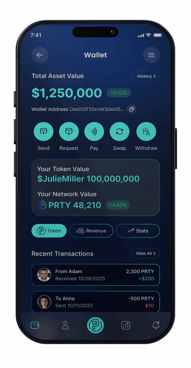 Pairty Wallet showing total asset value and portfolio overview